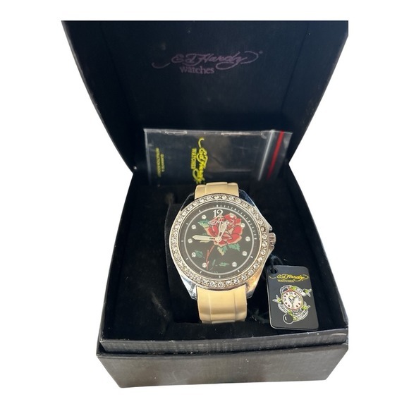 Ed Hardy  Wristwatch Swarovski‎ Crystals White Band With Original Box And Tags - Picture 1 of 5